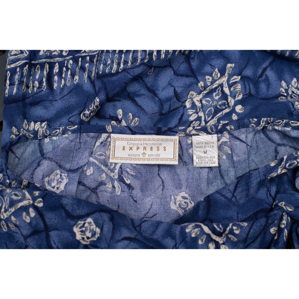 Vtg Express Wrap Skirt M Blue Batik Rayon Maxi Resort Coastal Boho Beach USA Y2K - Picture 9 of 10